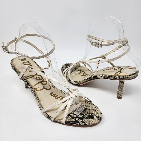 Sam Edelman Heeled Sandal Women's 10M Pippa Strappy Snake Footbed Cream Upper - Picture 1 of 9
